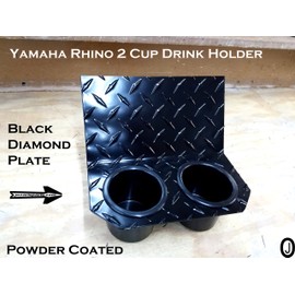 Fits Yamahaa Rhino 2 Cup Drink Holder Black Powder Coated Aluminum Diamond Plate