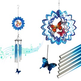 Butterfly Hummingbird Wind Chimes with Wind Spinner Outdoor Decorations Garden Yard Hanging Decor Birthday Mothers Day Memorial Housewarming Gifts for Women Mom Grandma Wife-Butterfly