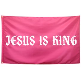 Seekamit Jesus is King Cool Funny Inspirational Flags for Girls Bedroom Living Room College Dorm Wall Meme Flags Banner 3x5Ft Indoor Outdoor Pinky