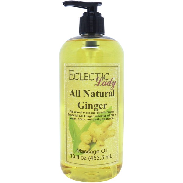All Natural Ginger Massage Oil, 16 oz, 100% Natural Ingredients with Sweet Almond & Jojoba Oil, Relaxing Scent for Men & Women