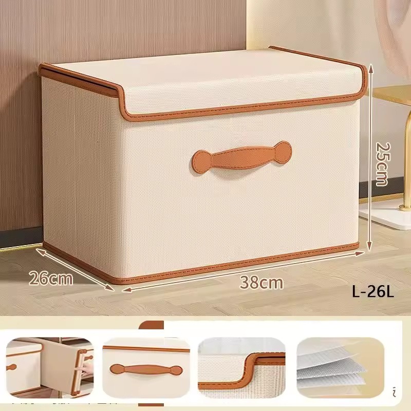 11L Beige Non-Woven Fabric Clothes Storage Box with Lid, Wardrobe