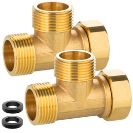 Pack of 2 Brass T-Piece Swivel Pipe Fitting, T-Piece 1 Inch, AGxAGxIG T-Piece Water Connection DN25, 3-Way T-Connector Coupling Suitable for Drinking Water, Refrigeration System, Air Conditioning