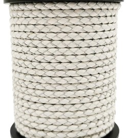 5 Yards 3mm Braided Leather Strap Round Folded Leather Cord Bracelet Necklace Making Bolo Tie (White)