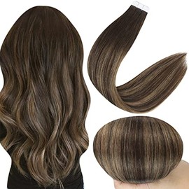 Full Shine Tape in Hair Extensions 20inch Color 2 Fading to 8 and 2 Glue in Extensions Hair 50g Seamless Tape in Extensions Brown Hair Extensions