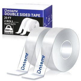 Dntemr Double Sided Tape Heavy Duty 2 Rolls Nano Tape (Total 20 Feet) for Poster Carpet Picture Hanging Strip Rug Strong Adhesive Multipurpose Clear Mounting Two Stick Sided DIY Tape 120" x 1.18"