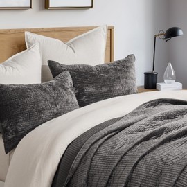 EVERGRACE Velvet Quilt Set Queen Size, Luxurious Soft Quilted Bedding Sets, Lightweight Velvet Comforter for All Season, Striped Channel Bedspread Coverlet with 2 Shams, Washed Black