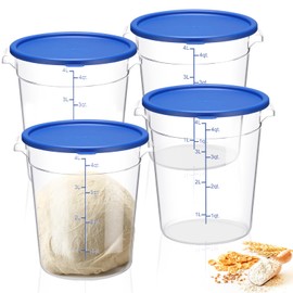 Suclain 4 Pcs 4 Qt Food Storage Container Bucket with Lids Clear Proofing Containers for Dough Rise Bread with Scale Handle Round Flour Container Bucket for Home Restaurant Food Storage (Blue)