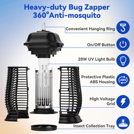 XGAYOO Bug Zapper, Electric Mosquito Zapper Outdoor, Fly Traps Indoor Outdoor, Flying Insects Zapper, Mosquito Killer Indoor 85-120V, 4200V, ABS Plastic Outer (Black)