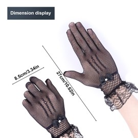 KINBOM Lace Gloves, Elegant Short Gloves Lace Gloves Women with Rhinestone Bow Tie Wrist Glove for Courtesy Summer Opera Evening Wedding Tea Party Prom Cosplay (Black)