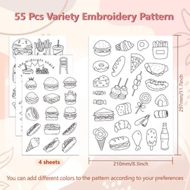 Peacoblue Embroidery Templates Water Soluble for Beginners 4 Sheets Fast Food with 55 Pieces Pattern, Wash Away Stick and Stitch Resolvable Embroidery Paper for Hand Sewing Enthusiasts Women Adults