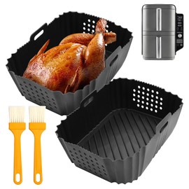 WYYFXY® 2 Stück Airfryer Silikonform Heißluftfritteuse Zubehör für Ninja SL401 SL400, 19 × 14 × 8cm Air Fryer Silikonform Wiederverwendbar Airfryer Zubehör mit 2 Backpinsel (Schwarz)