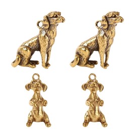 SHIDXIB 4Pcs Brass Golden Retriever Pendant Solid Zodiac Simulation Dog Animal Keychain For Men Creative Desktop Ornament