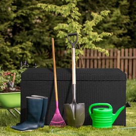 VINGLI Upgraded Version 132 Gallon Outdoor Storage Box, Patio Rattan Deck Box, Wicker Storage Bench for Indoor, Outdoor, Pool, Balcony, Yard, Garden, Black