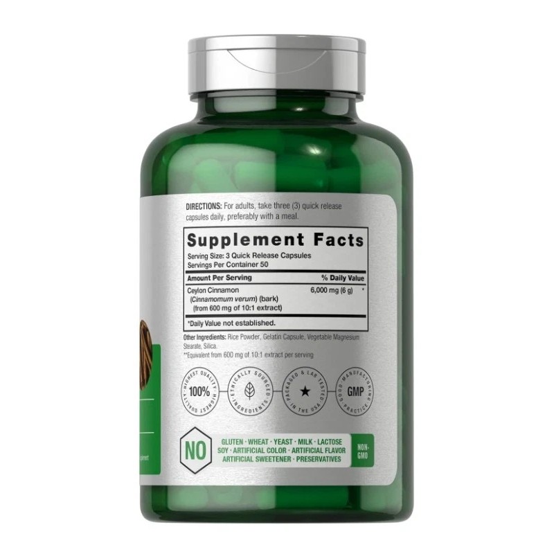 Horbaach Ceylon Cinnamon, 6000 mg per serving, 150 Capsules, Non-GMO,