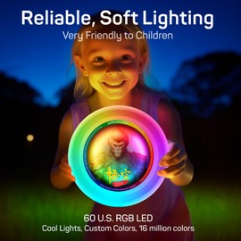 SmileFlyGo LED Flying Disc-16 Million Colors RGB 60 LEDs Bright,Rechargeable,Waterproof & Floats for Night/Water Play,Silicone Soft Touch for Boys/Girls/Teens/Kids,Fun Christmas,Birthday,Camping Gift