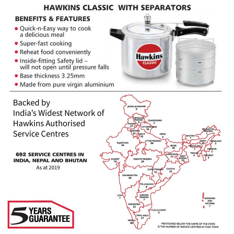 Hawkins 6.5 Litre Classic Pressure Cooker with Pots, Inner Lid
