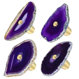 SUNYIK Pack of 4 Irregular Agate Slice Cabinet Knobs with Screws, Decorative Brass Drawer Pull Handles for Cupboard Dresser Kitchen Home Decor, Purple