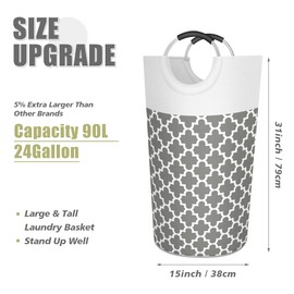 Twira 90L Large Laundry Basket, Laundry Hamper Stands Up Well, Laundry Bag with Padded Handles, Waterproof Clothes Bin Collapsible, Clothes Hamper for Bathroom, Laundry, College（Grey Quatrefoil）