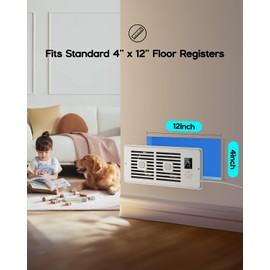 KLYRO Register Booster Fan for 4” x 12” Register Holes, Vent Fan with DIY Scent Diffuser, Quiet 10-Speeds Smart Heating Cooling AC Booster, Remote & Smart LCD for Home