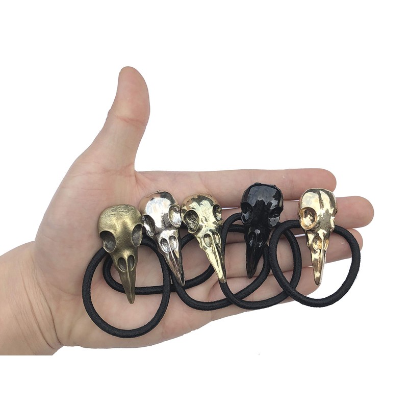 Carykon 10PCS Women Hair Tie Alloy Crow Skull Elastic Ponytail