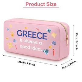 Heigebi Greece Gifts for Women Oxford Cloth Makeup Bag for Greece Lovers Greece Trip Gift for family Friends Sister Greek Vocation Cosmetic Zipper Pouch