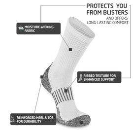 HOT FEET 4 Pack Work Socks for Men & Women - Breathable Boot Hiking Socks, Moisture Wicking Thick Wool Socks, Sizes 6-12.5, Man, Dark Gray & Oatmeal