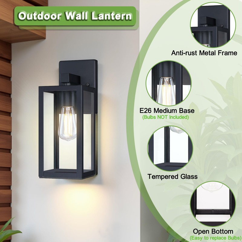 GRUENLICH Waterproof Large Outdoor Wall Lanterns, Modern Black Porch Sconces