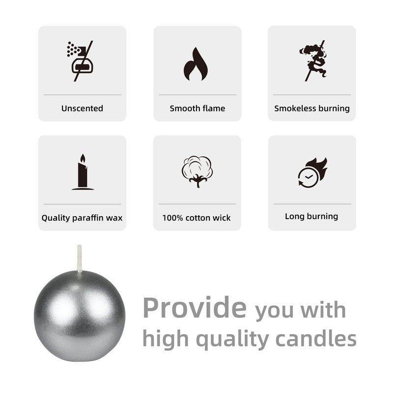 Zest Candle 12-Piece Ball Candles, 2-Inch, Metallic Silver