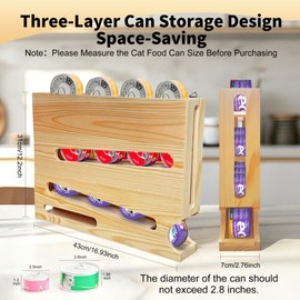 Wood Cat Food Can Organizer, 3-Tier Stackable FIFO Pantry Organizer, Holds 21(3oz) Cans, Upgraded Wall-Mounted Pet Food Can Container for Kitchen Cabinet & Countertop（No Installation Required）