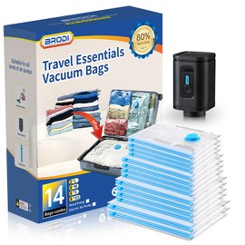 BRODI 14 Combo Pack Travel Vacuum Bags with Pump - Space Saver & Travel Essentials, Vacuum Seal Bags for Clothing and Luggage