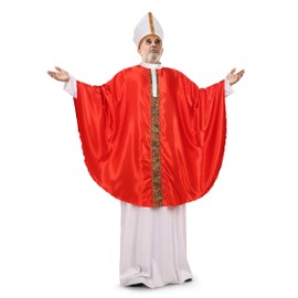 MCJC Catholic Bishop Costume, Red and White Papal Robe with Mitre Hat, Adult Religious Ceremonial Outfit
