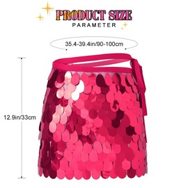 TWINKLEDE - Falda corta con lentejuelas grandes, para danza del vientre, falda de cadera brillante para fiestas de rave para mujeres y niñas, C Rosa intenso, 60 Regular