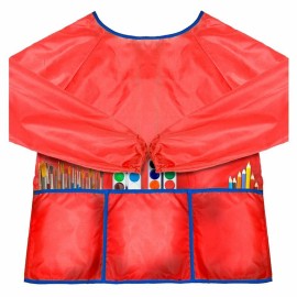 alpree Kids Art Smock Long Sleeve Painting Aprons Waterproof and Paint Repellent!! - Red, Toddler
