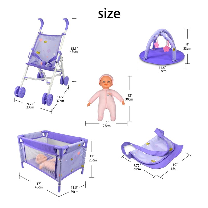 ANIVIA 5PCs Baby Doll Stroller Set - Baby Doll Accessories