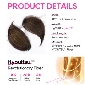 REECHO Clip in Hair Volumizer, Short Thick Clip in Hairpieces Adding Extra Hair Volume Extensions for Women with Thin Fine (Dark Brown with Highlights, 8 Inch(Pack of 4))