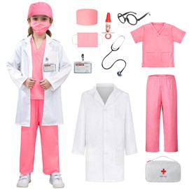 Doctor Costume for Kids, 9 Pcs Kids Doctors Outfit, Kids Dress Up Costumes, Doctor Fancy Dress Costume for Boy Girls,4-12 Years