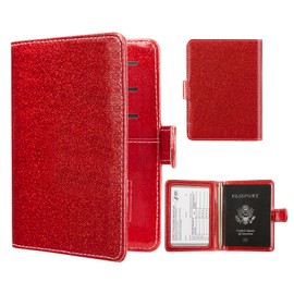 Cynure Rfid Blocking Passport Cover Card Holder for Men & Women Combo Travel Vaccine Passport Case, glitter-red, snap closure,