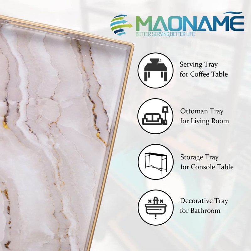 MAONAME Plastic Decorative Tray, Marbling Tray with Handles, Rectangular Coffee