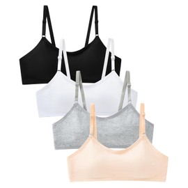 Adorel Teen Mädchen BH Baumwolle Verstellbar mit Polster Bustier 4er-Pack Schwarz Weiß Grau Hautfarbe 10-16 Jahre