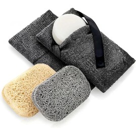 Triko Set 4 Piezas Bolsa Exfoliante para Jabón y Almohadillas Ahorradoras, Esponja Exfoliante Corporal de Nailon para Ducha, Ideal para Piel Seca y Aprovechar Sobras de Jabón, Gris Grafito