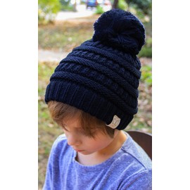 Funky Junque - Gorro de punto de cable para niños pequeños, cálido gorro de invierno para niños, Azul marino, Talla única