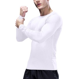 Towintec Mens Compression Base Layer Thermal Top for Men Fleece Lined Winter Underlayer Breathable Athletic Mens Sports Long Sleeve Fitness Tights for Running Basketball Gym Workout(Black+White,XL)