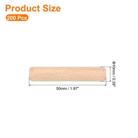 sourcing map 200Pcs 2/5"x2" (10mmx50mm) Wooden Dowel Pins, Fluted Wood Beveled Ends Tapered Dowel Hardwood Pegs, Fluted Wood Dowels Rods for Furniture, Crafts, DIY