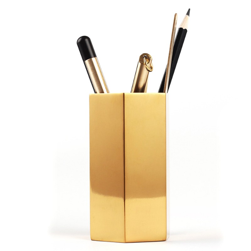Pen Holder Hex Stainless Steel Gold Electroplating Durable Glossy Corrosion