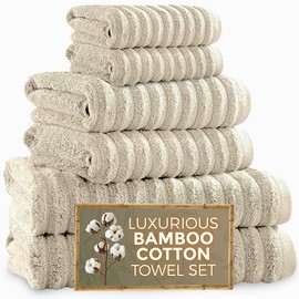 Towelogy® Luxury Towel Bale Set | Premium Blend of 60% Bamboo and 40% Cotton | 2x Bath Towels, 2x Hand Towels, 2x Face Cloths | Super Soft, Quick Dry and Skin-Friendly Bathroom Towels (Natural)