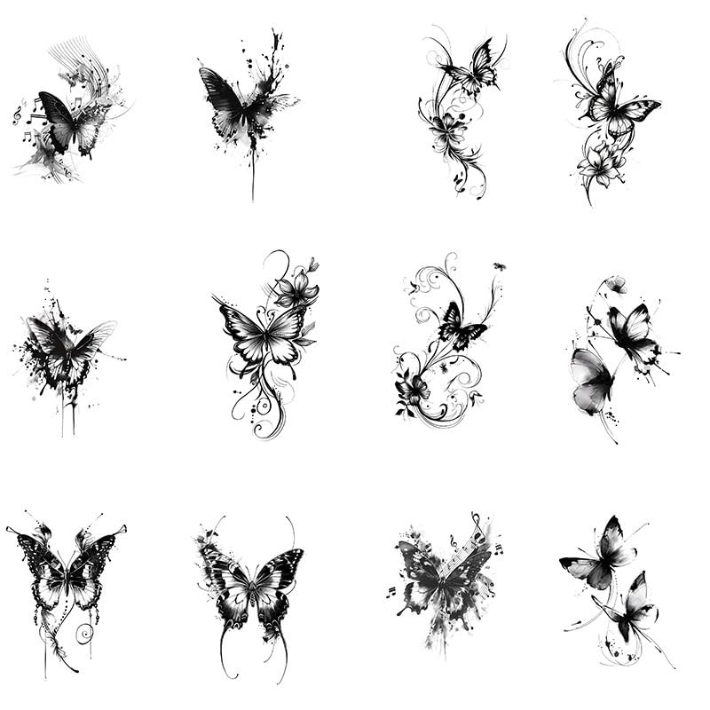 Tattoo Stickers, Butterfly, Black, Body Seal, Tattoo Stickers, Disappearing in
