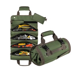 Roll-Up Tool Bag Organizer with 11 Pockets, Waterproof Portable Tool Kit Organizer with Shoulder Strap for Mechanics, Electricians & DIY