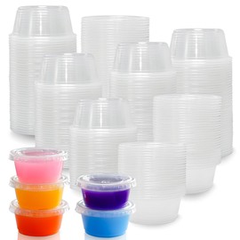 Ezselect 2oz Crystal Jello Shot Cups with Lids 100 Set, Leakproof & Freezer Safe Small Meal Prep Plastic Portion Cups for Salad Dessert Condiment Sauce Souffle, Food Storage Cups for Lunch Party Trips