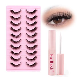 FADLASH Cat Eye Lashes False Eyelashes 𝟏𝟎 𝐏𝐚𝐢𝐫𝐬 Wispy Lashes Natural Look 3D Volume Fluffy Strip Eyelashes Fox Eye Lashes Kit (XH03)