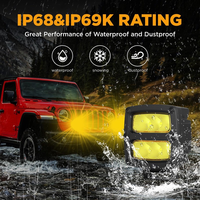 BIGLION.X 4 Inch 2Pcs 120W Amber Led Pods Yellow Fog